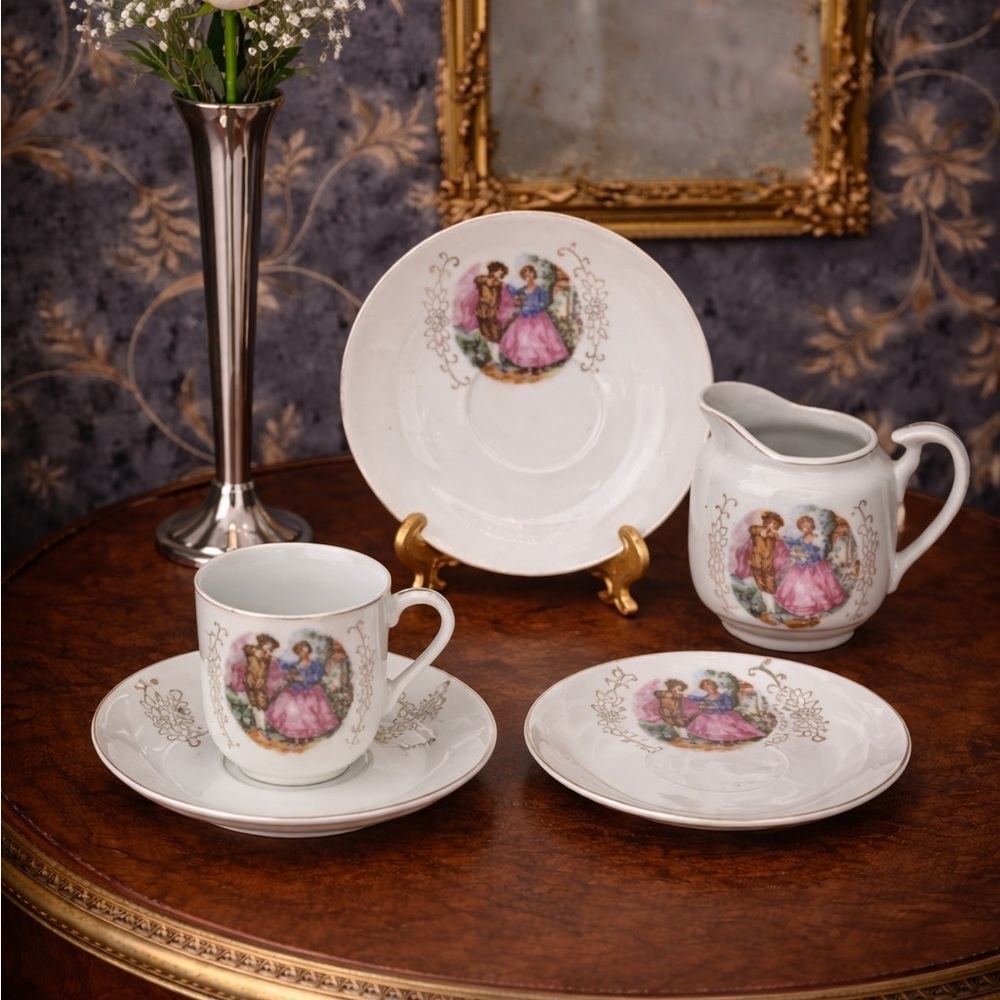 Vintage Betson Japan Courting Couple Tea Set 5pc Partial